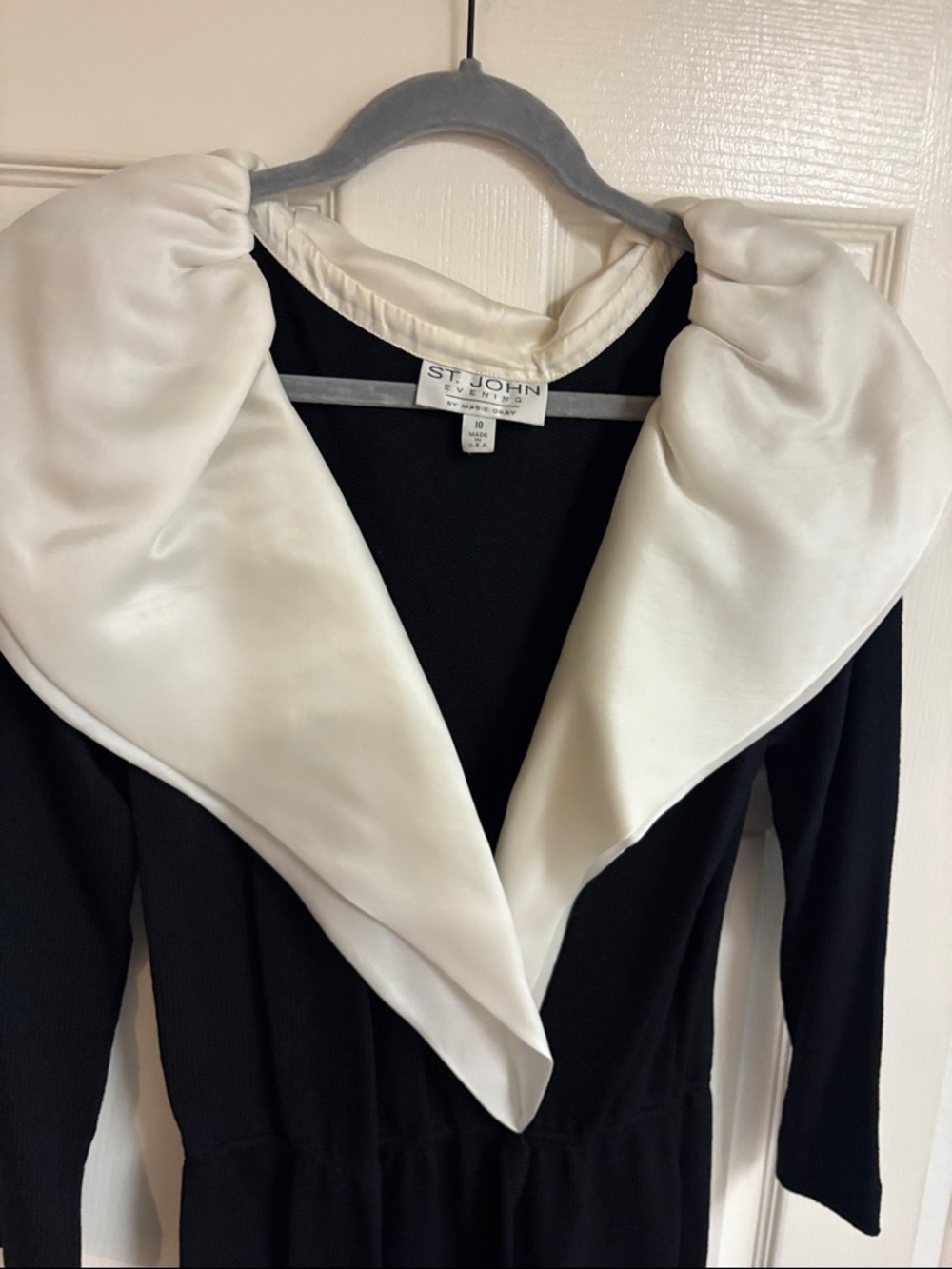 St. John Black Evening Coat/ Jacket by Marie Gray,  Satin Collar, size 10